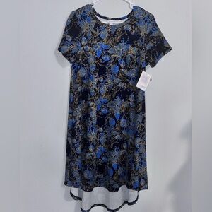 NWT- LulaRoe Amelia Navy Blue W Yellow Floral Pattern Short Sleeve Dress Size XS